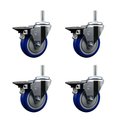 Service Caster 4 Inch Blue Polyurethane Wheel Swivel 58 Inch Threaded Stem Caster Set with Brake SCC SCC-TS20S414-PPUB-BLUE-PLB-58212-4